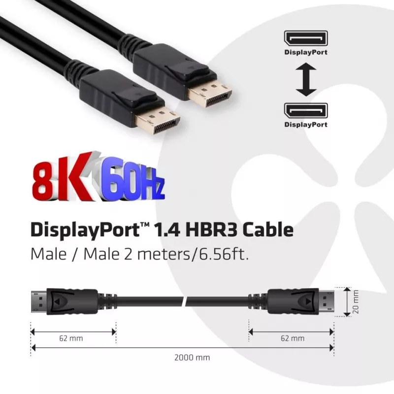Club 3D CAC-2068 cavo DisplayPort 1.4, HBR3, 32,4 Gbps, 8K60Hz, M/M, 2 m, nero