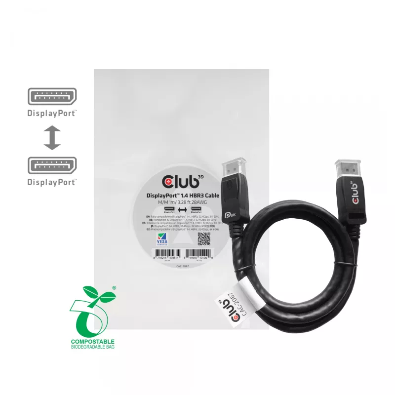CLUB3D cavo DisplayPort 1.4 HBR3 1m/3,28ft maschio/maschio 8K60Hz