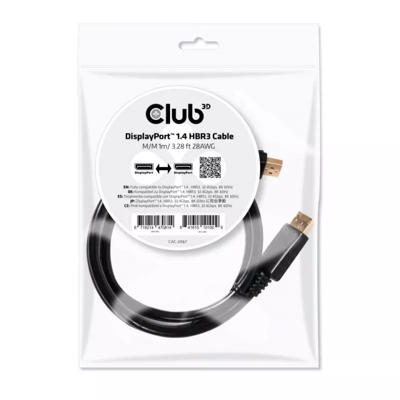 CLUB3D cavo DisplayPort 1.4 HBR3 1m/3,28ft maschio/maschio 8K60Hz
