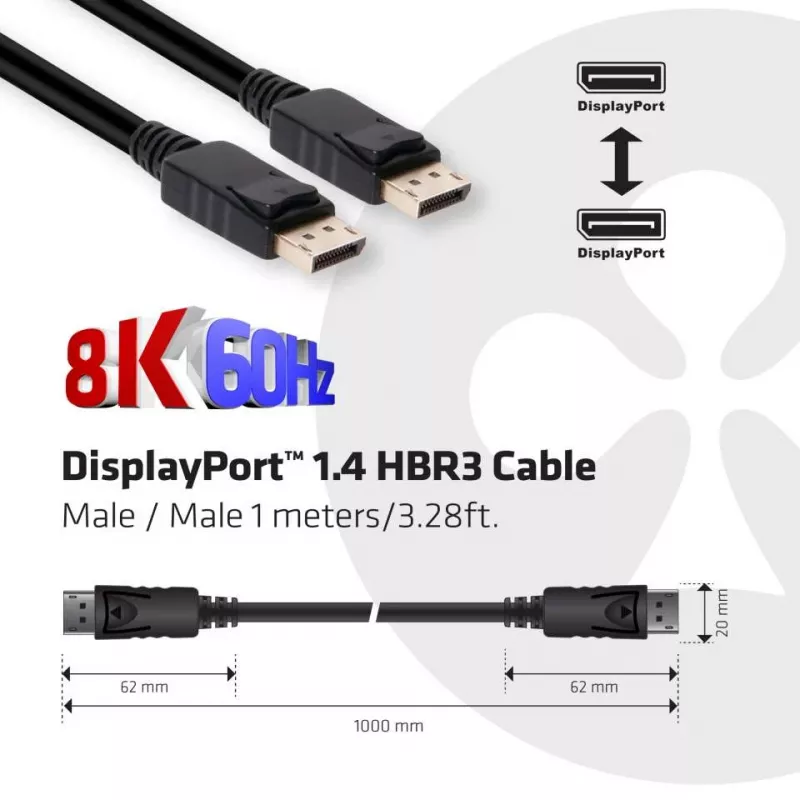 CLUB3D cavo DisplayPort 1.4 HBR3 1m/3,28ft maschio/maschio 8K60Hz