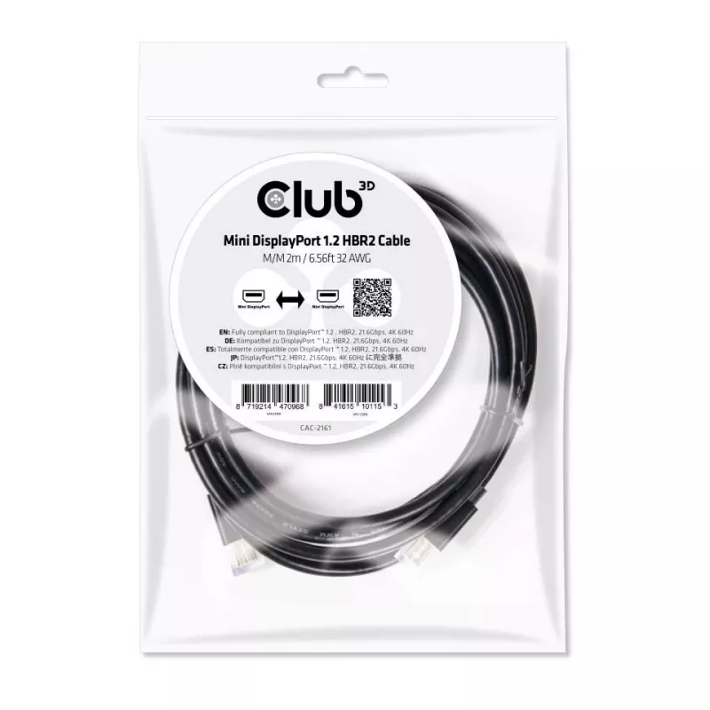 Club 3D CAC-2161 cavo Mini DisplayPort 1.2 HBR2, 4K, M/M, 2 m, nero