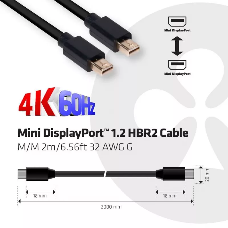 Club 3D CAC-2161 cavo Mini DisplayPort 1.2 HBR2, 4K, M/M, 2 m, nero