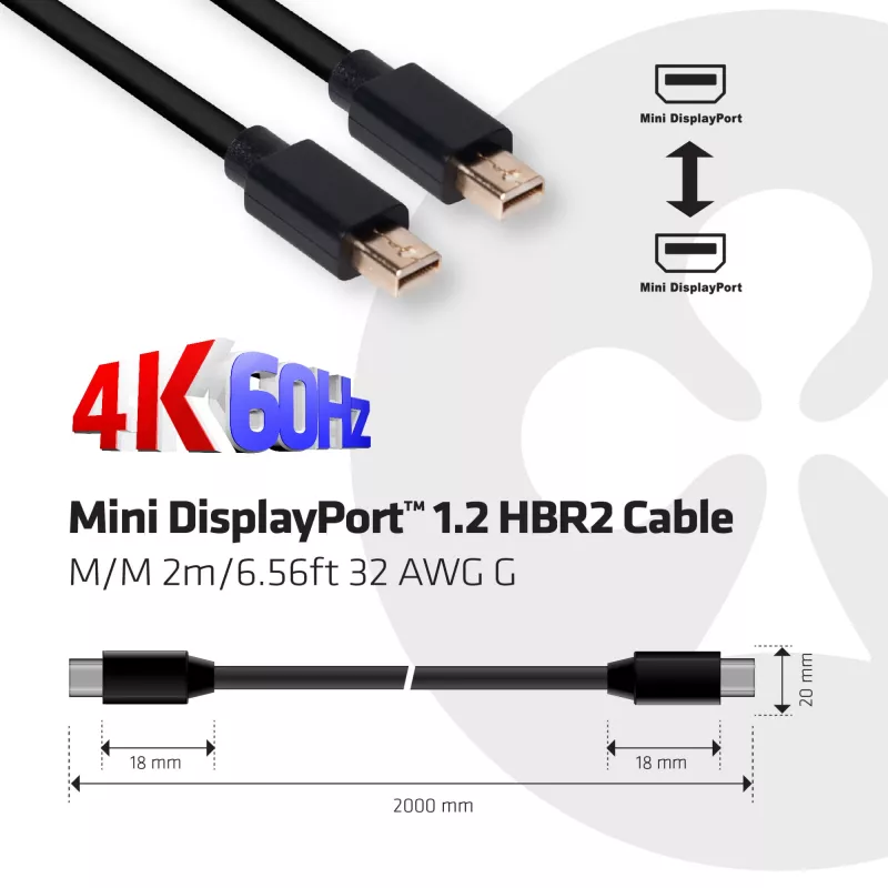 Club 3D CAC-2161 cavo Mini DisplayPort 1.2 HBR2, 4K, M/M, 2 m, nero