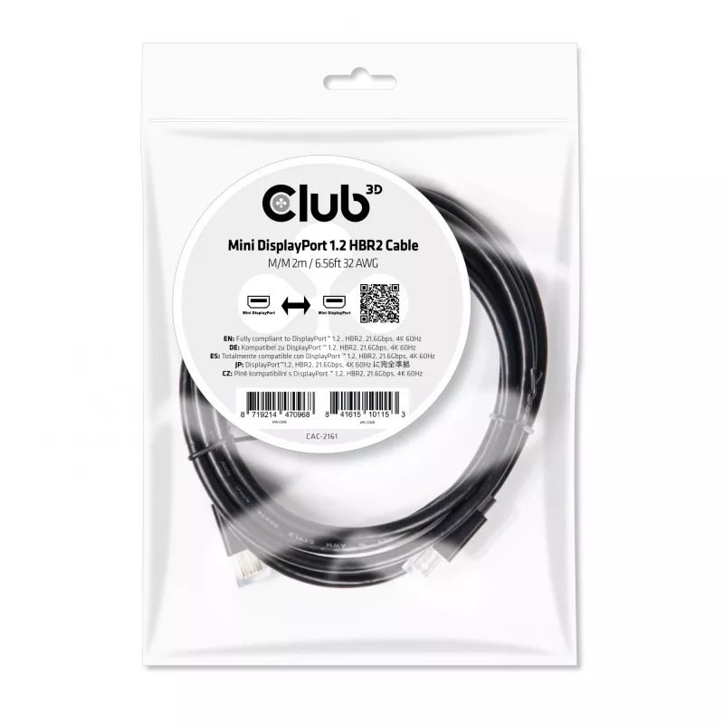 Club 3D CAC-2161 cavo Mini DisplayPort 1.2 HBR2, 4K, M/M, 2 m, nero