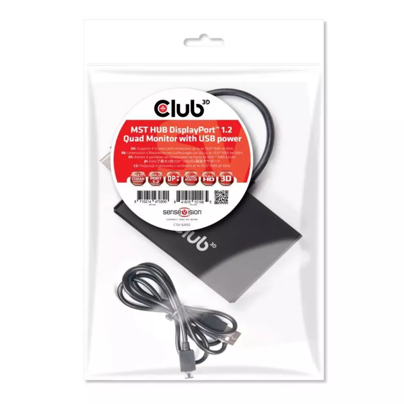 CLUB3D Multi Stream Transport Hub DisplayPort 1.2 Quad Monitor alimentato USB
