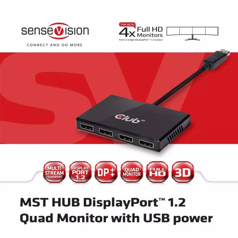 CLUB3D Multi Stream Transport Hub DisplayPort 1.2 Quad Monitor alimentato USB