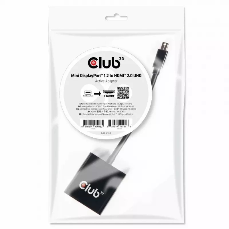 Adattatore attivo CLUB3D Mini DisplayPort 1.2 a HDMI 2.0 UHD