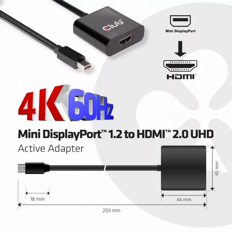 Adattatore attivo CLUB3D Mini DisplayPort 1.2 a HDMI 2.0 UHD