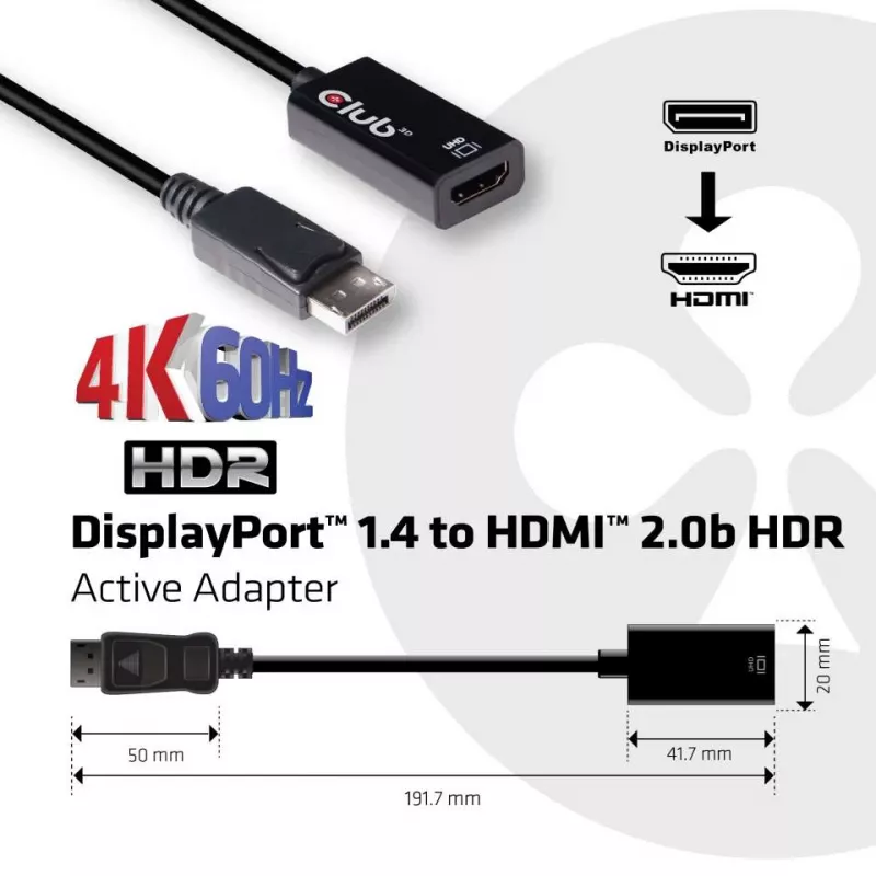 Adattatore attivo DisplayPort 1.4 a HDMI 2.0b CLUB3D CAC-1080