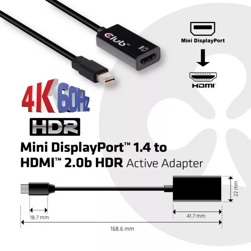 CLUB3D Mini DisplayPort 1.4 a HDMI 2.0b HDR Adattatore attivo