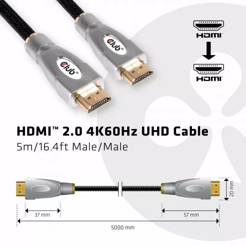 CLUB3D Cavo HDMI 2.0 4K60Hz UHD 5m/16.4ft