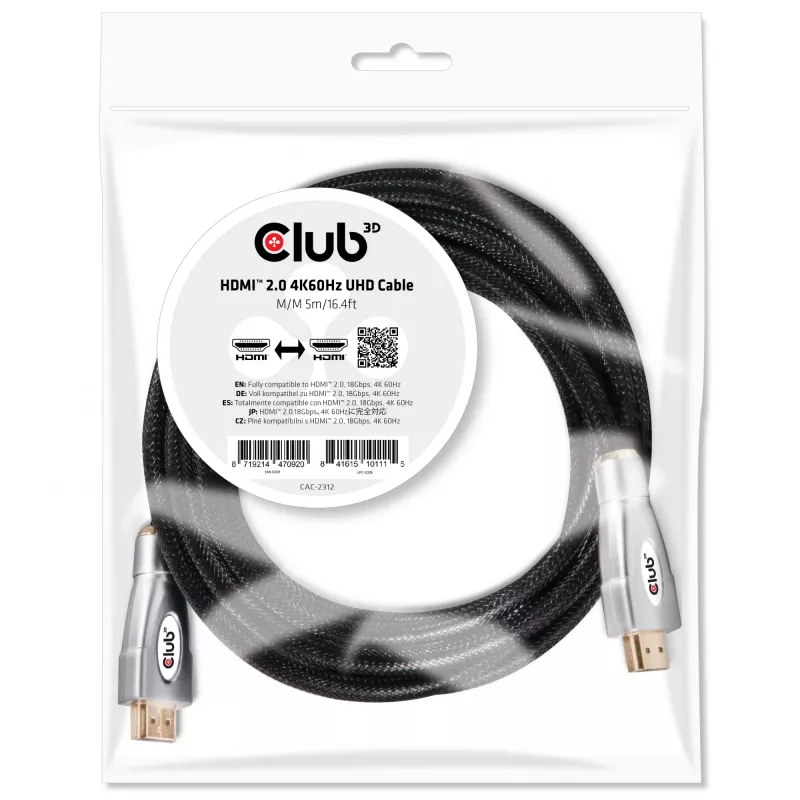 CLUB3D Cavo HDMI 2.0 4K60Hz UHD 5m/16.4ft