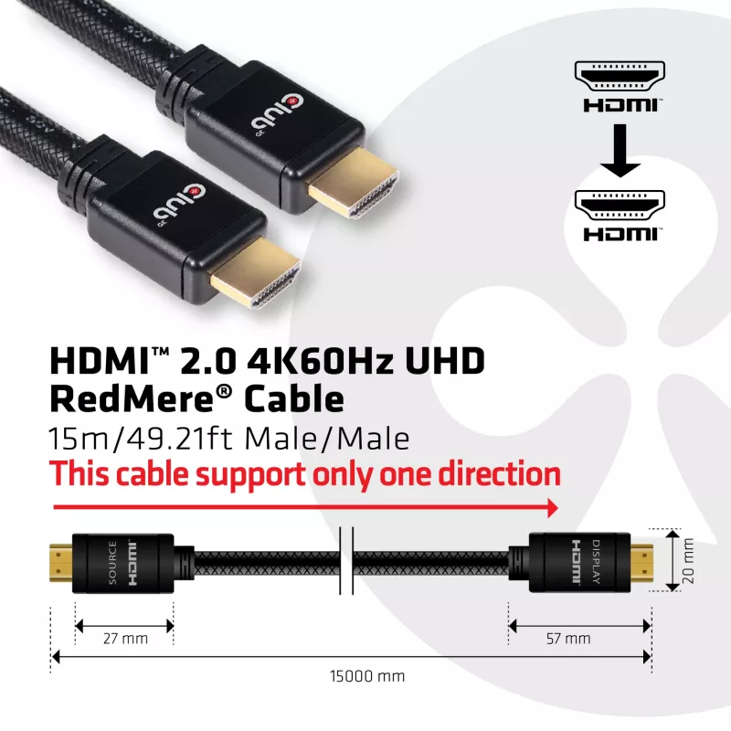 CLUB3D Cavo HDMI 2.0 4K60Hz RedMere 15m/49,2ft
