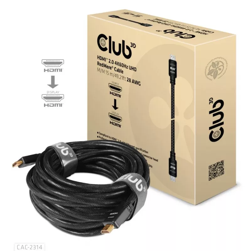 CLUB3D Cavo HDMI 2.0 4K60Hz RedMere 15m/49,2ft