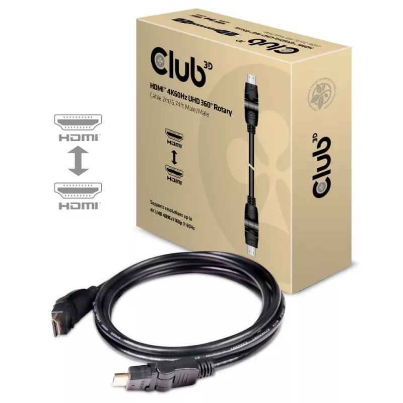 Club 3D CAC-1360 cavo HDMI 2.0 con Ethernet, rotante a 360°, 4K60Hz UHD, M/M, 2 m, nero