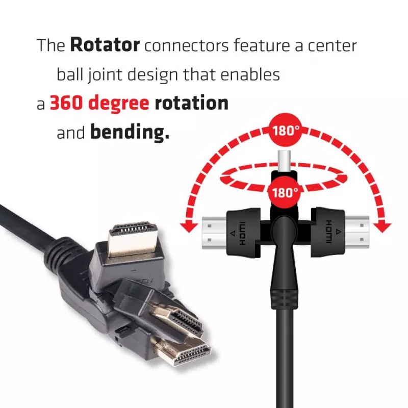 Club 3D CAC-1360 cavo HDMI 2.0 con Ethernet, rotante a 360°, 4K60Hz UHD, M/M, 2 m, nero