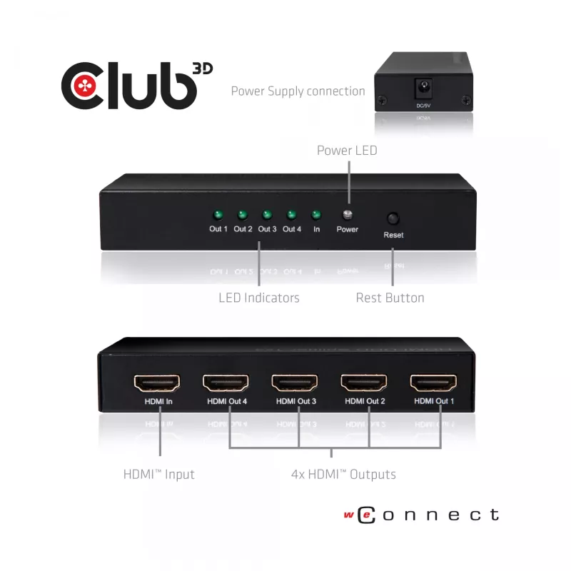 CLUB3D HDMI™ 4K@60Hz UHD Splitter AC Power 4 Porte