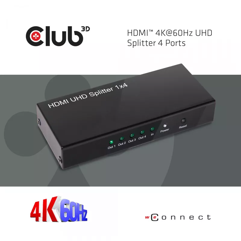 CLUB3D HDMI™ 4K@60Hz UHD Splitter AC Power 4 Porte