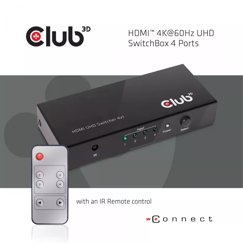 CLUB3D HDMI™ 2.0 UHD 4K60Hz SwitchBox 4 Porte con telecomando IR