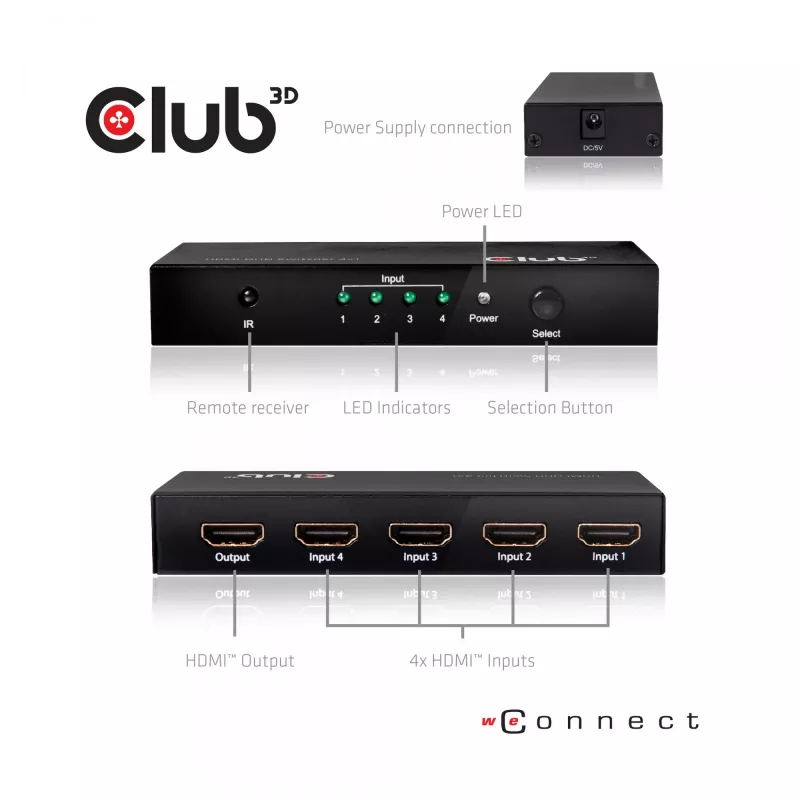 CLUB3D HDMI™ 2.0 UHD 4K60Hz SwitchBox 4 Porte con telecomando IR