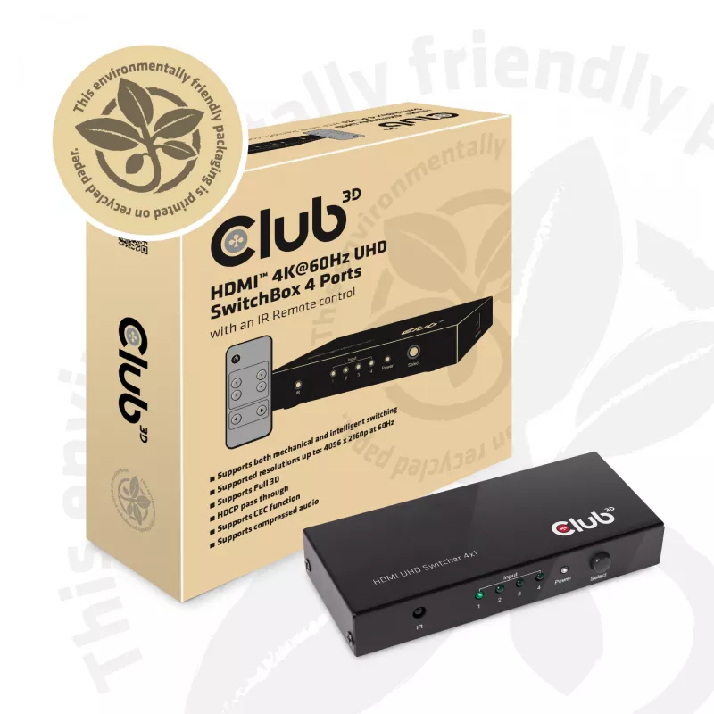 CLUB3D HDMI™ 2.0 UHD 4K60Hz SwitchBox 4 Porte con telecomando IR