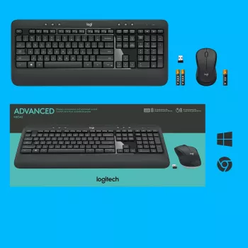 Set tastiera e mouse wireless Logitech MK540 Advanced – tastiera full-size QWERTZ, ricevitore USB, layout US, mouse ergonomico, nero/bianco