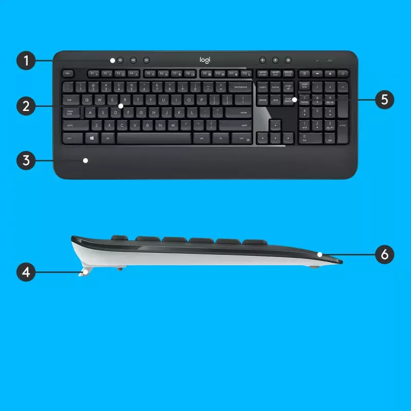 Set tastiera e mouse wireless Logitech MK540 Advanced – tastiera full-size QWERTZ, ricevitore USB, layout US, mouse ergonomico, nero/bianco