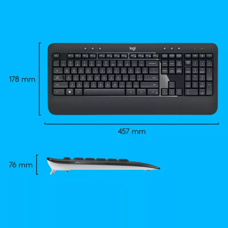 Set tastiera e mouse wireless Logitech MK540 Advanced – tastiera full-size QWERTZ, ricevitore USB, layout US, mouse ergonomico, nero/bianco