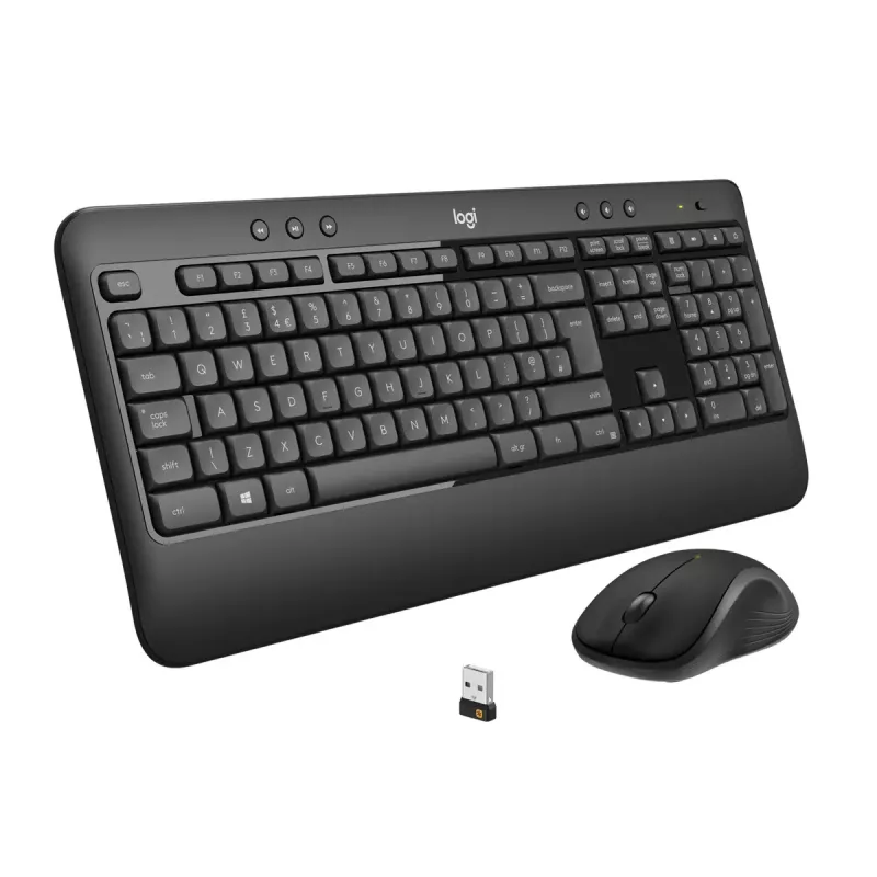 Set tastiera e mouse wireless Logitech MK540 Advanced – tastiera full-size QWERTZ, ricevitore USB, layout US, mouse ergonomico, nero/bianco