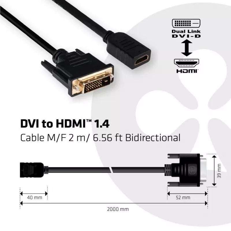 Club 3D CAC-1211 cavo da DVI-D a HDMI 1.4, Dual Link, M/F, 2 m, nero