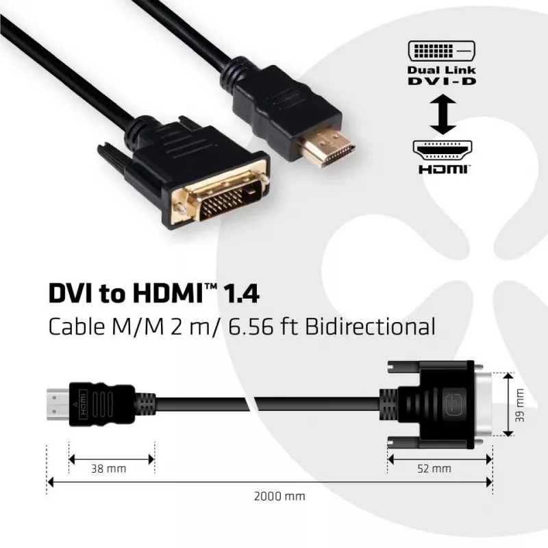 Club 3D CAC-1210 cavo da DVI-D a HDMI 1.4, Dual Link, bidirezionale, 4K, M/M, 2 m, nero