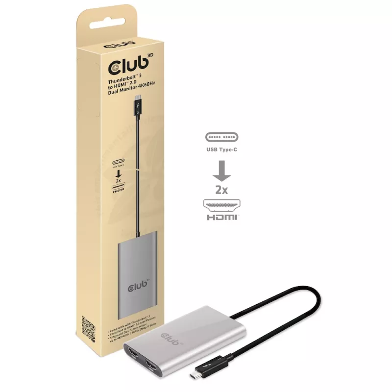 Adattatore CLUB3D Thunderbolt 3 a doppio HDMI 2.0