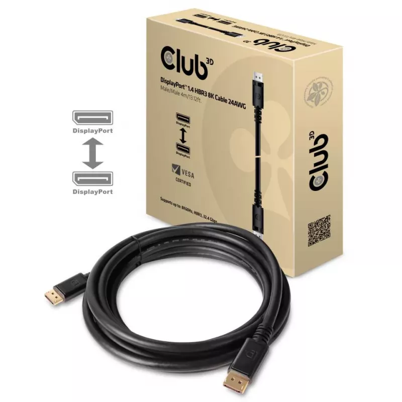 Club 3D CAC-1069B cavo DisplayPort 1.4 HBR3 8K 60 Hz, 32,4 Gbit/s, DSC 1.2, certificato VESA, M/M, 4 m, nero