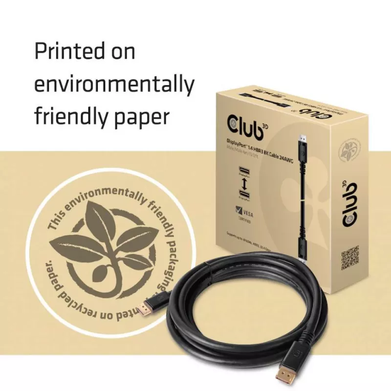 Club 3D CAC-1069B cavo DisplayPort 1.4 HBR3 8K 60 Hz, 32,4 Gbit/s, DSC 1.2, certificato VESA, M/M, 4 m, nero