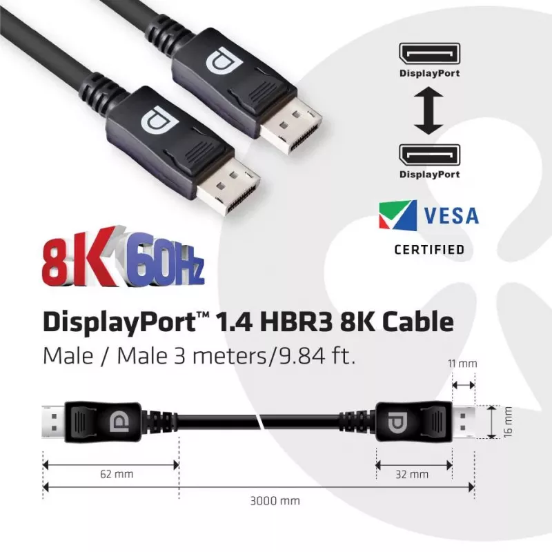 Cavo CLUB3D DisplayPort 1.4 HBR3 8K 28AWG M/M 3m /9,84ft