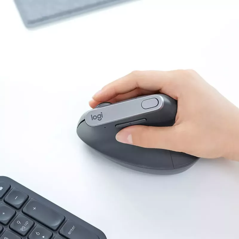 Mouse wireless ergonomico Logitech MX Vertical, MX Vertical, 4000 DPI, RF Wireless + Bluetooth, per destrimani, grafite, uso ufficio