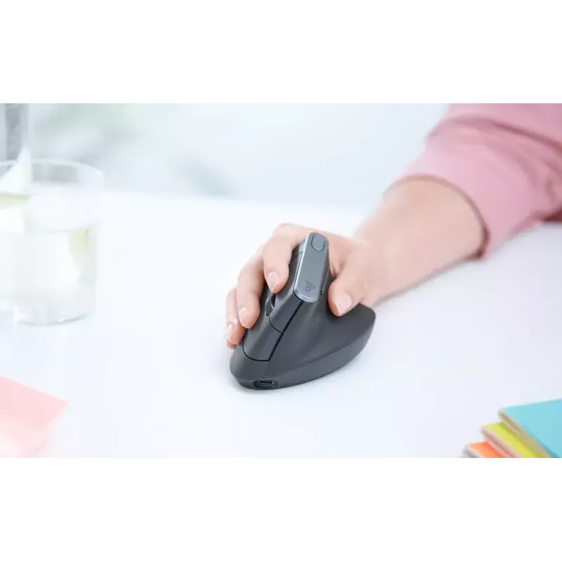 Mouse wireless ergonomico Logitech MX Vertical, MX Vertical, 4000 DPI, RF Wireless + Bluetooth, per destrimani, grafite, uso ufficio
