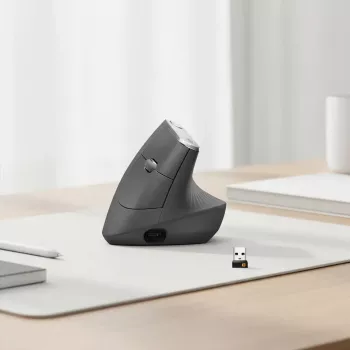 Mouse wireless ergonomico Logitech MX Vertical, MX Vertical, 4000 DPI, RF Wireless + Bluetooth, per destrimani, grafite, uso ufficio