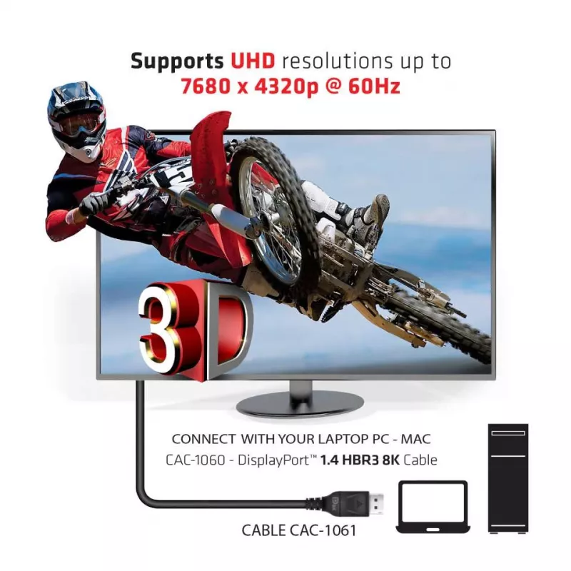 Club 3D CAC-1061 cavo DisplayPort 1.4 HBR3 8K 60 Hz, 32,4 Gbit/s, DSC 1.2, certificato VESA, con blocco, M/M, 5 m, nero