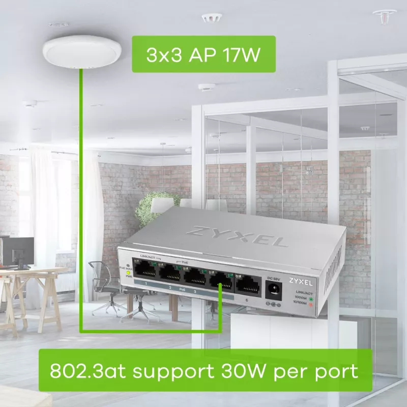 Zyxel GS1005HP Gigabit Ethernet (10/100/1000) non gestito Power over Ethernet (PoE) Argento