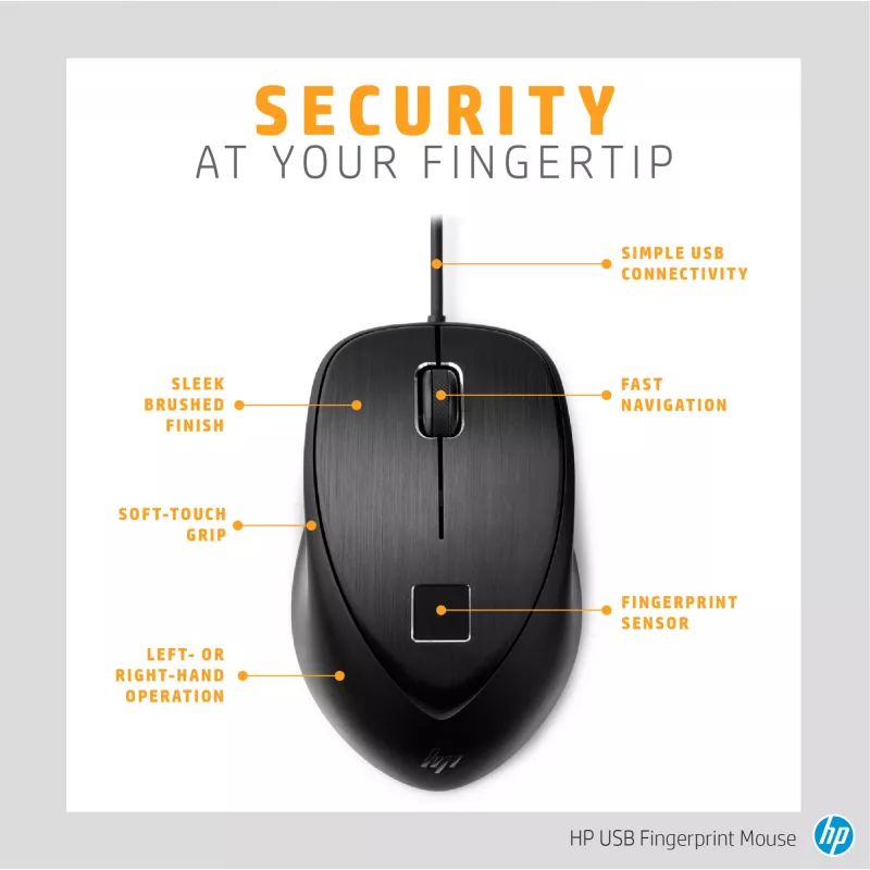 HP Mouse con lettore di impronte USB, ambidestro, USB Type-A, nero