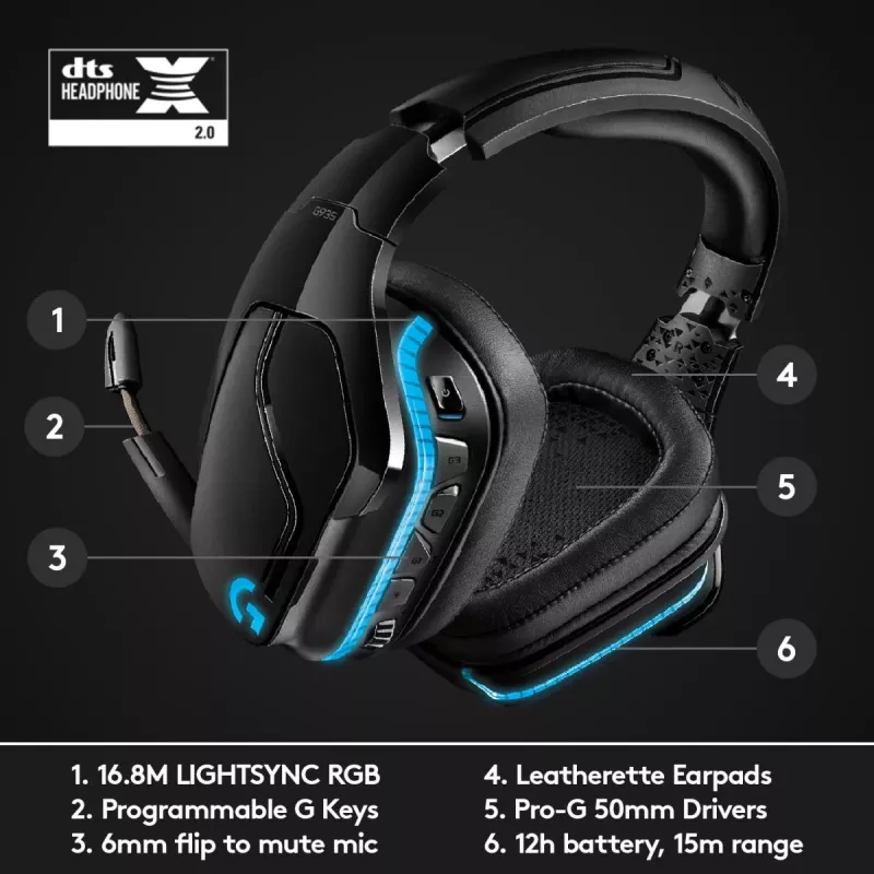 LOGITECH G935 Wireless 7.1 Surround Sound Lightsync Headset gaming – 2,4 GHz