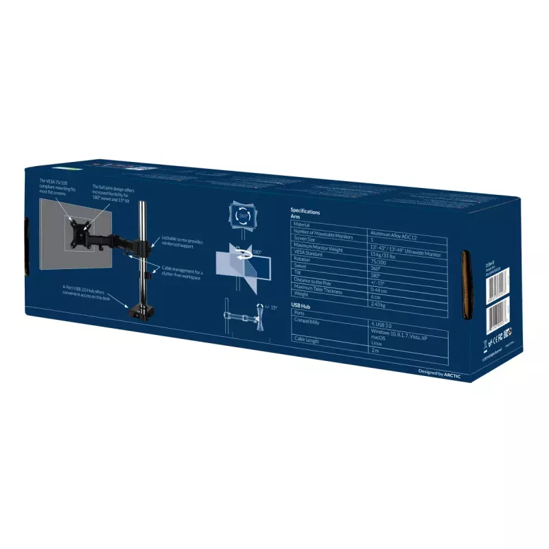 ARCTIC Z1 (Gen 3) - Supporto monitor da tavolo con hub USB
