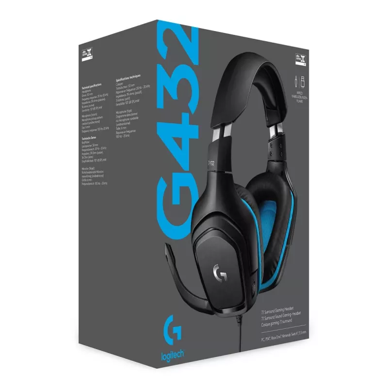 LOGITECH G432 - USB / 3.5mm - Headset gaming - 7.1 Surround - blu