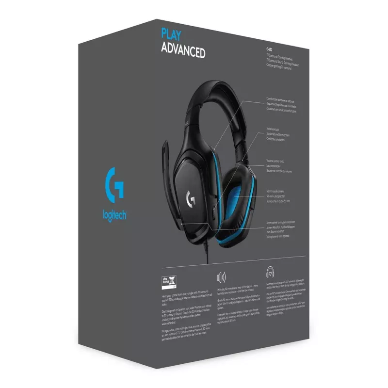 LOGITECH G432 - USB / 3.5mm - Headset gaming - 7.1 Surround - blu