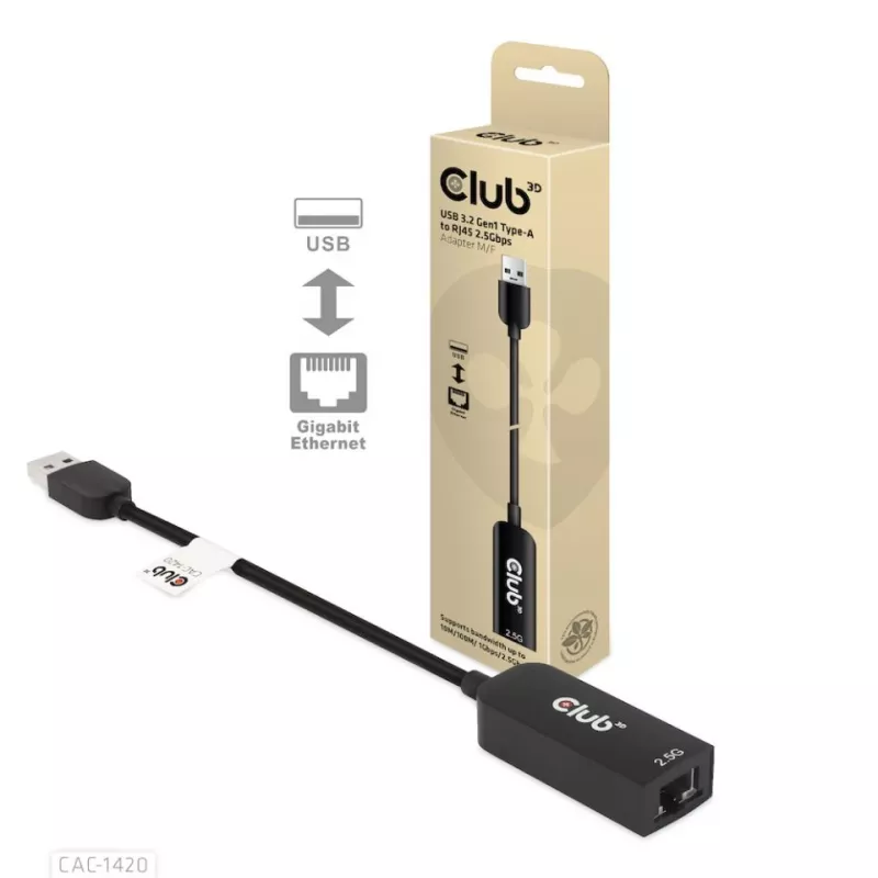 CLUB3D Adattatore USB 3.2 Gen1 Type-A a RJ45 2.5Gbps