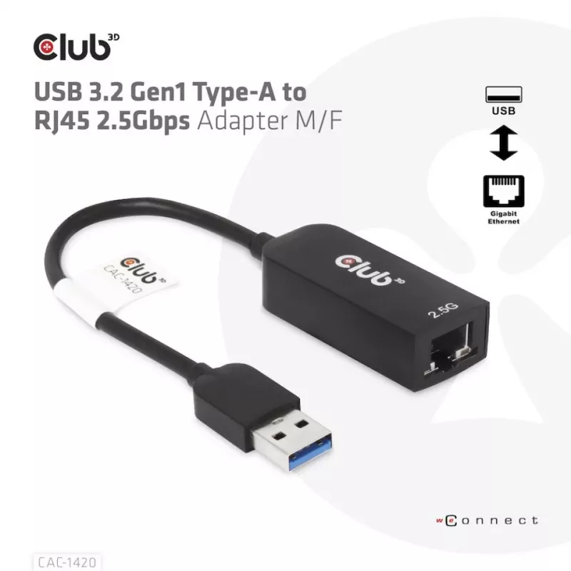 CLUB3D Adattatore USB 3.2 Gen1 Type-A a RJ45 2.5Gbps
