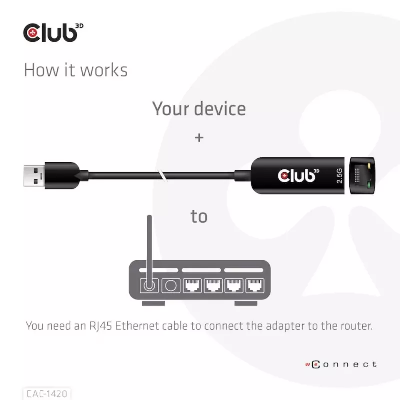 CLUB3D Adattatore USB 3.2 Gen1 Type-A a RJ45 2.5Gbps