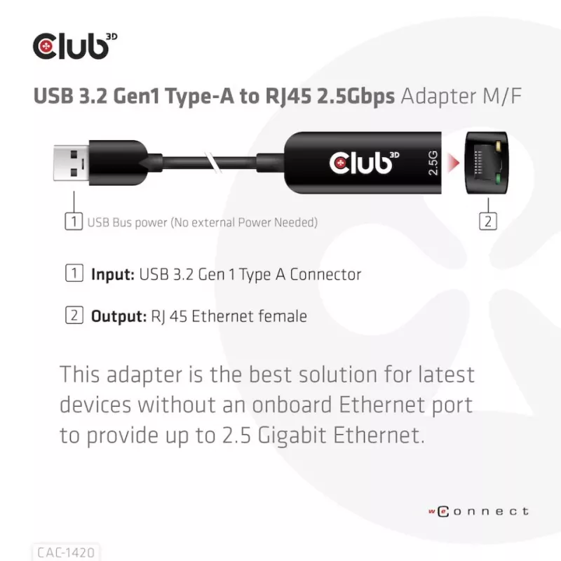 CLUB3D Adattatore USB 3.2 Gen1 Type-A a RJ45 2.5Gbps