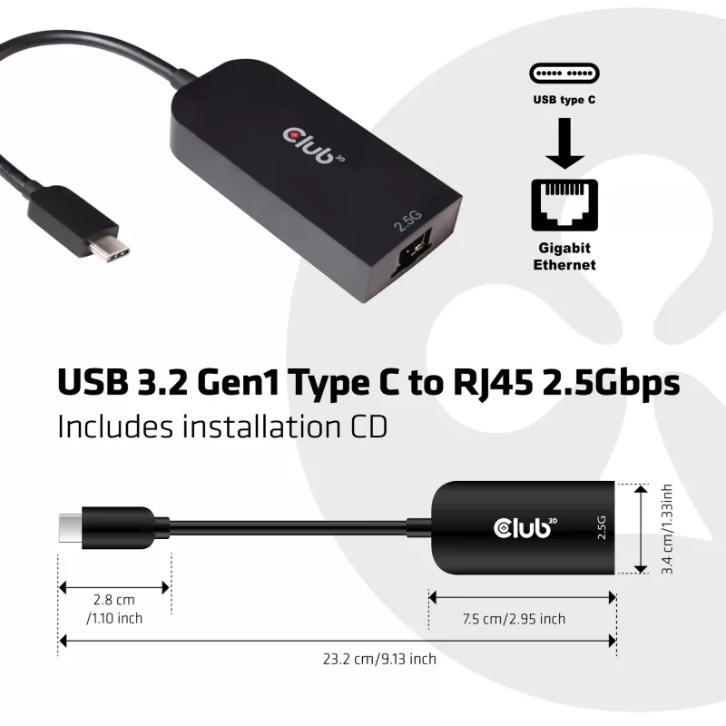 CLUB3D Adattatore USB 3.2 Gen1 Type-C a RJ45 2.5Gbps
